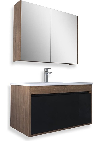Mersin 65 cm Mdf Banyo Dolabı Seti Kafkas Meşe - Siyah