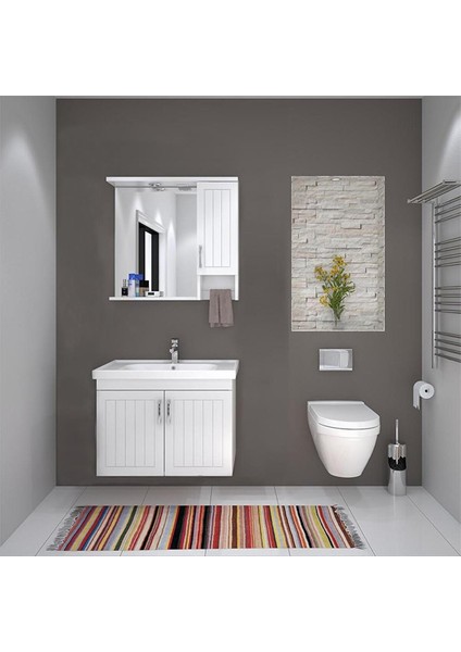 Denko Lotus 80 cm Mdf, Lake Banyo Dolabı Takımı