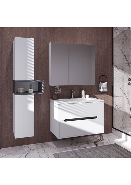 Home Madrid 80 cm Mdf Banyo Dolabı Seti ve Boy Dolabı Beyaz fiyatları