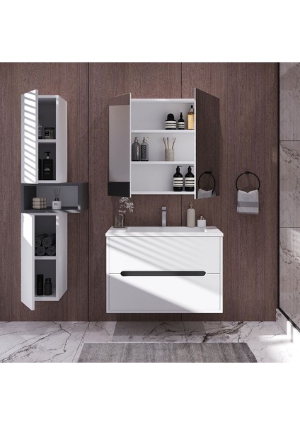 Home Madrid 80 cm Mdf Banyo Dolabı Seti ve Boy Dolabı Beyaz modelleri