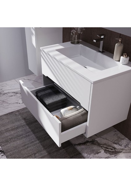 Home Madrid 80 cm Mdf Banyo Dolabı Seti ve Boy Dolabı Beyaz fırsatları