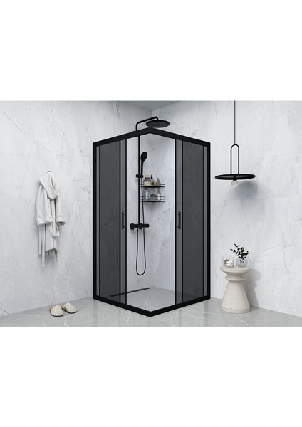 120 x 120 Füme Cam Kare Köşe Girişli Kabin Siyah Profil 6mm 120X120 cm fiyatları