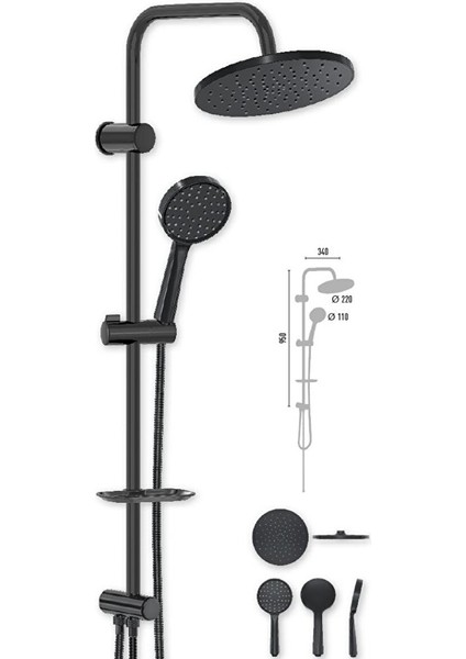 Grando Jet Black Duş Kolonu