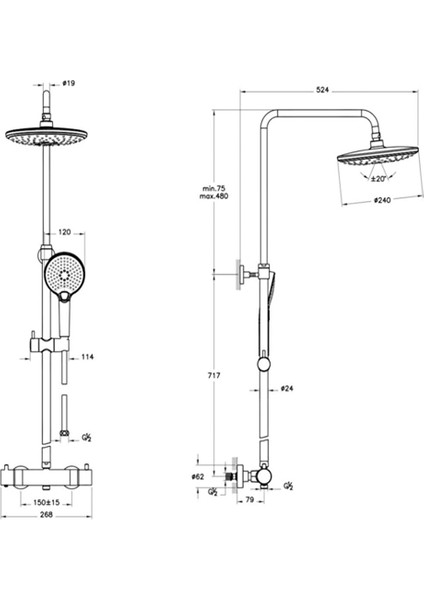 Aquaheat A47205 Bliss 240 2f Duş Sistemi, Krom fiyatları