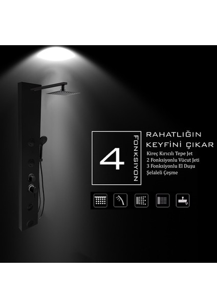 Yeni Mafsallı Tepe Duş Sistemli Venüs Siyah Premium Masajlı Duş Paneli , Duş Seti , Duş Kolonu modelleri