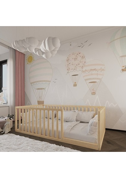 Montessori Doğal Ahşap Çocuk Yatağı 60 cm Yükseklik 80X180 cm