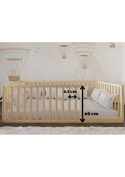 Montessori Doğal Ahşap Çocuk Yatağı 60 cm Yükseklik 80X180 cm indirimleri