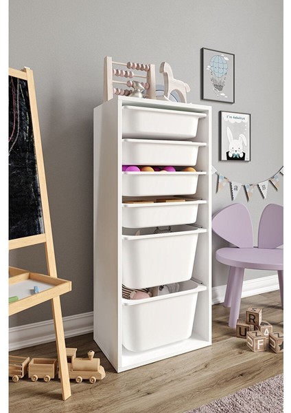 %100 Mdf - Large Mono 6 Sepetli Oyuncak Dolabı (LARGEMONO6SEPET-2B-4O-BEYAZ) fiyatları