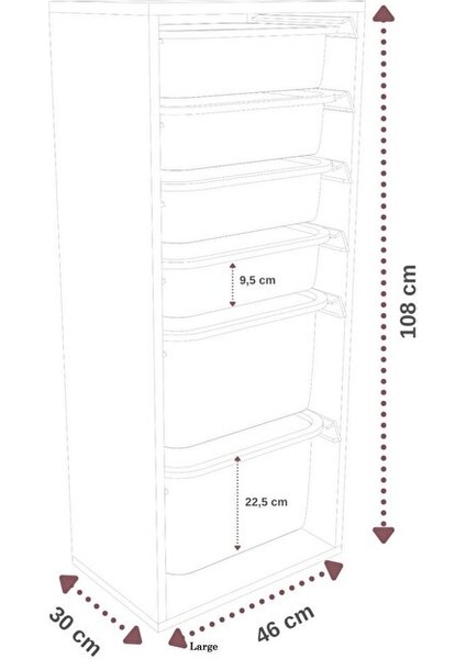 %100 Mdf - Large Mono 6 Sepetli Oyuncak Dolabı (LARGEMONO6SEPET-2B-4O-BEYAZ) indirimleri