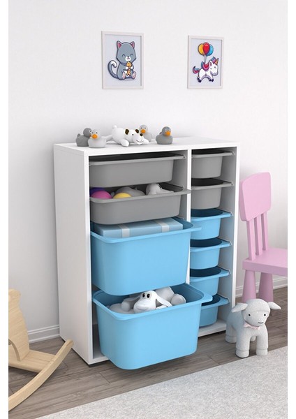 Zen 10 Sepetli Çok Amaçlı Oyuncak Dolabı Mavi Gri 2D2K6U fiyatları