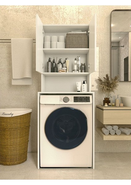 Çamaşır Makinesi Üstü Düzenleyici Parlak Beyaz Modern Banyo Dolabı fiyatları
