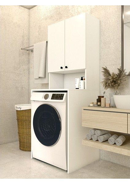 Çamaşır Makinesi Üstü Düzenleyici Parlak Beyaz Modern Banyo Dolabı modelleri