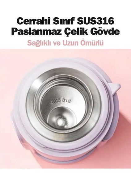 Tkk Yeni Koleksiyon 1000ML Kulplu Fincan-Kapaklı Askılı Paslanmaz Çelik Termos Kamp Matarası Mor fırsatları