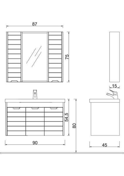 Turkuaz Frame Etajerli Lavabo 90*45CM-MOSTAR 90 Alt Modül -Siyah modelleri