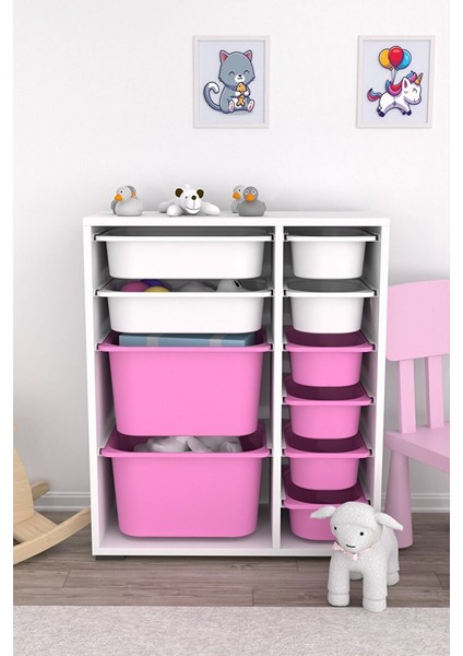 Zen 10 Sepetli Çok Amaçlı Oyuncak Dolabı Pembe Beyaz 2D2K6U