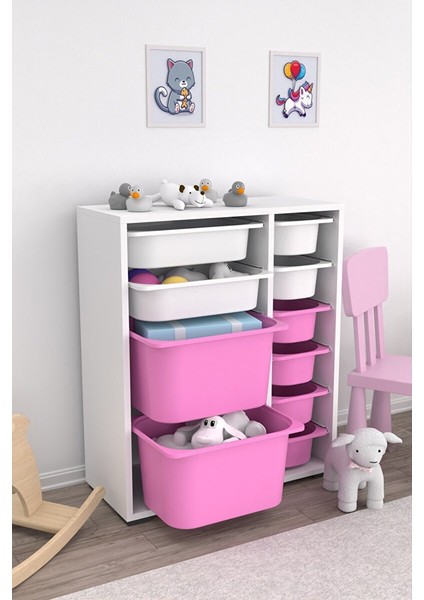 Zen 10 Sepetli Çok Amaçlı Oyuncak Dolabı Pembe Beyaz 2D2K6U fiyatları
