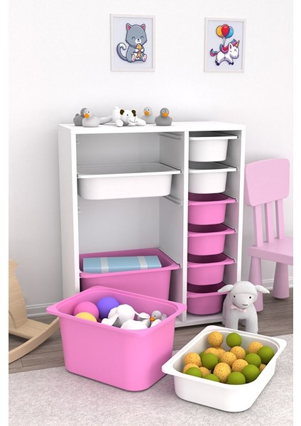 Zen 10 Sepetli Çok Amaçlı Oyuncak Dolabı Pembe Beyaz 2D2K6U modelleri