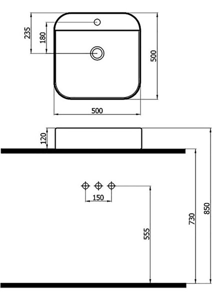 Tezgah Üstü Lavabo Batarya Delikli 515050BT (Lft) fiyatları