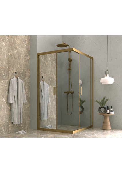 Iskit Duşakabin 90 x 100 Dikdörtgen Aynalı Reflekte Cam Köşe Girişli Kabin Bronz Profil 6mm 90X100 cm fiyatları