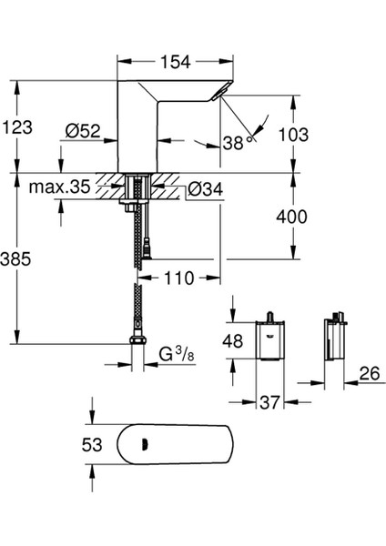 Bau Cosmopolitan E Fotoselli Lavabo Bataryası, Tek Su Girişli - 36452000
