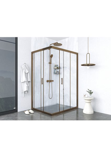 Iskit Duşakabin 100 x 140 Dikdörtgen Şeffaf Cam Köşe Girişli Kabin Bronz Profil 6mm 100X140 cm fiyatları
