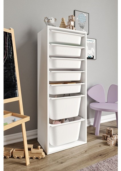 %100 Mdf - Xl Mono 7 Sepetli Oyuncak Dolabı (XLARGEMONO7SEPET-2B-5O-BEYAZ) fiyatları