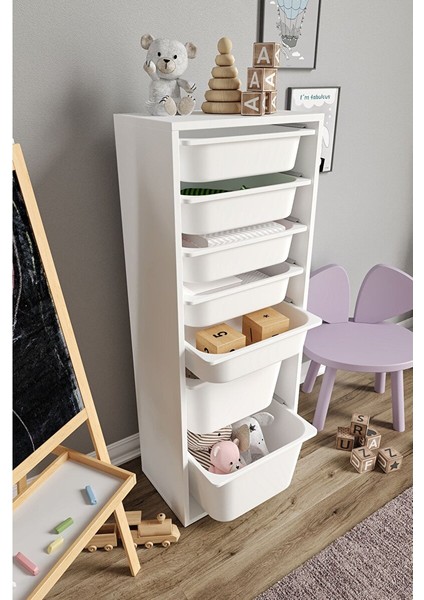 %100 Mdf - Xl Mono 7 Sepetli Oyuncak Dolabı (XLARGEMONO7SEPET-2B-5O-BEYAZ) fırsatları