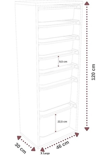 %100 Mdf - Xl Mono 7 Sepetli Oyuncak Dolabı (XLARGEMONO7SEPET-2B-5O-BEYAZ) indirimleri