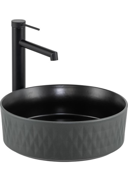 Tezgahüstü Lavabo Mat Gri̇-Si̇yah