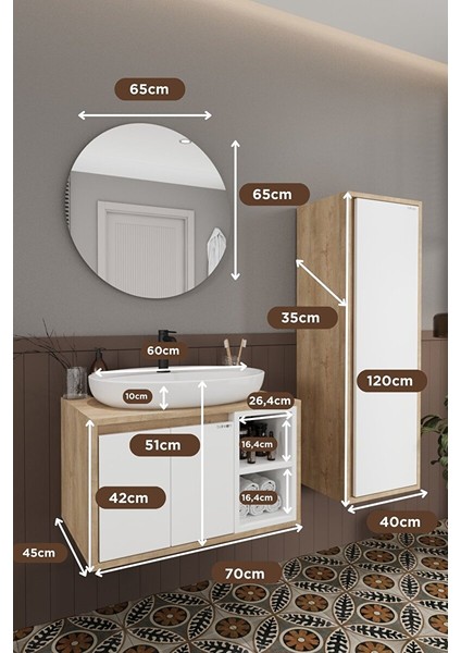 Gül Beyaz 70 cm Banyo Dolabı Ayna Lavabo Boy Dolabı fiyatları