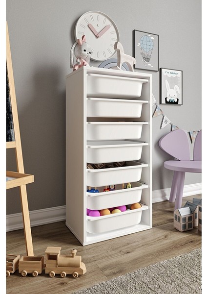%100 Mdf - Medium Mono 7 Sepetli Oyuncak Dolabı (MEDIUMMONO7SEPET-7O-BEYAZ)