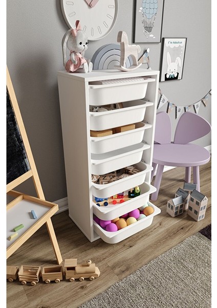 %100 Mdf - Medium Mono 7 Sepetli Oyuncak Dolabı (MEDIUMMONO7SEPET-7O-BEYAZ) fırsatları