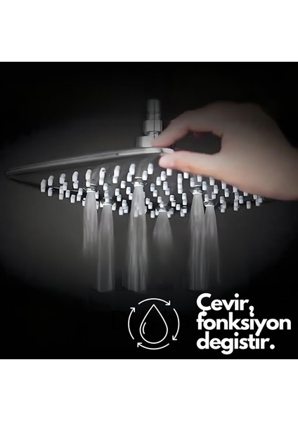 Banora Rivus Döner Başlıklı, Butonlu Kare Robot Duş Sistemi, Sürgülü El Duşu, Paslanmaz Çelik, Siyah indirimleri