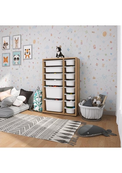 Rine 14 Sepetli Çok Amaçlı Oyuncak Dolabı Tropik Ceviz 2D4K8U modelleri