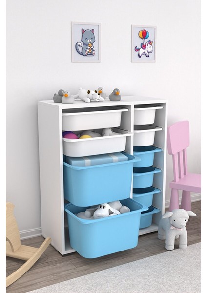 Zen 10 Sepetli Çok Amaçlı Oyuncak Dolabı Mavi Beyaz 2D2K6U fiyatları