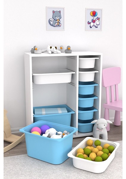 Zen 10 Sepetli Çok Amaçlı Oyuncak Dolabı Mavi Beyaz 2D2K6U modelleri