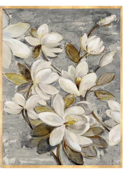 Manolya Çiçeği Yağlı Boya Dokulu Tablo Gold Çerçeve 50X70 cm fiyatları