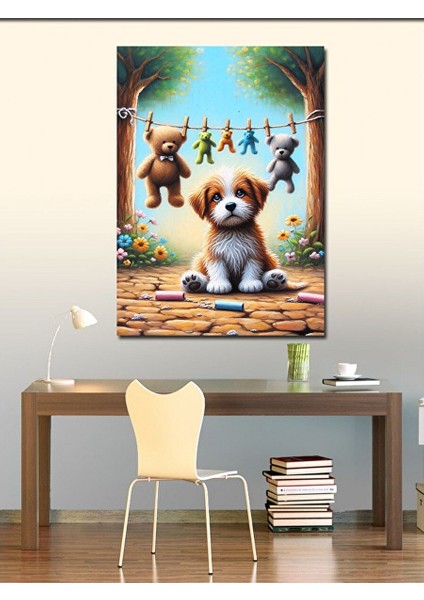 Kanvas Tablo Yavru Köpek ve Peluş Ayılar 70X100 cm fiyatları