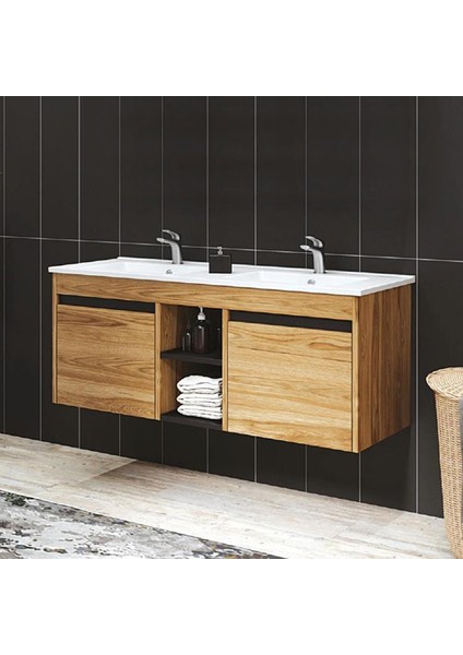 Denko Twin 120 cm Mdf Ud Banyo Dolabı Alt Modül ve Lavabo
