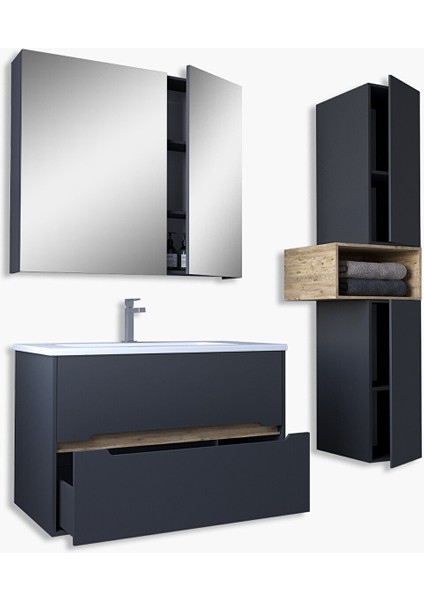 Home Madrid 65 cm Mdf Banyo Dolabı Seti ve Boy Dolabı Antrasit Atlantik Çam fiyatları