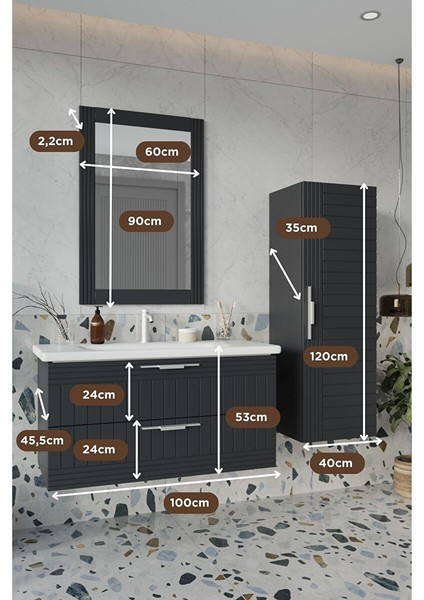 Erguvan Ant Demonte 100 cm Banyo Dolabı Ayna Lavabo Boy Dolabı fiyatları