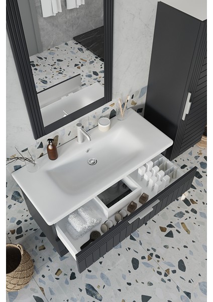 Erguvan Ant Demonte 100 cm Banyo Dolabı Ayna Lavabo Boy Dolabı modelleri