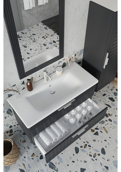 Erguvan Ant Demonte 100 cm Banyo Dolabı Ayna Lavabo Boy Dolabı fırsatları