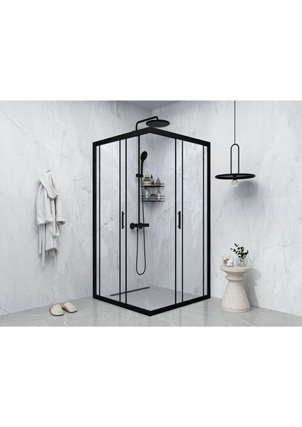 Iskit Duşakabin 90 x 90 Şeffaf Cam Kareköşe Girişli Kabin Siyah Profil 6mm 90X90 cm fiyatları