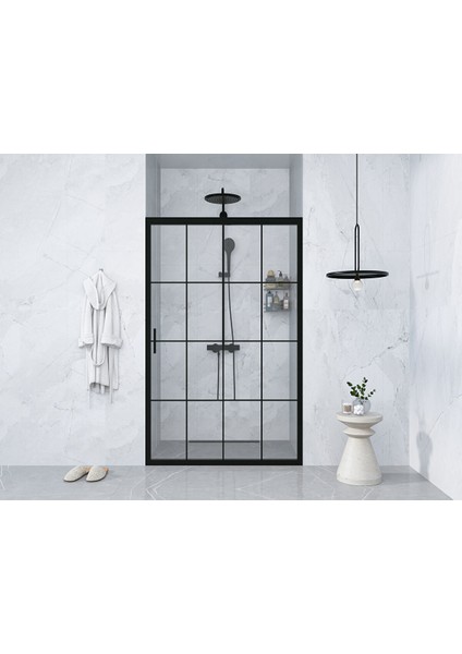 Iskit Duşakabin 118 cm 1 Sabit 1 Sürgü İki Duvar Arası Siyah Profil 6mm Karolaj Kabin