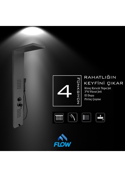 Victoria Metalik Füme Premium Masajlı Duş Paneli - Dikey Jakuzi - Robot Duş - El Duşu - Lüx Duş fırsatları