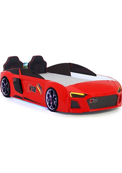 Kırmızı Arabalı Yatak V12 Audi Full Ledli Kumandalı ve Müzikli modelleri
