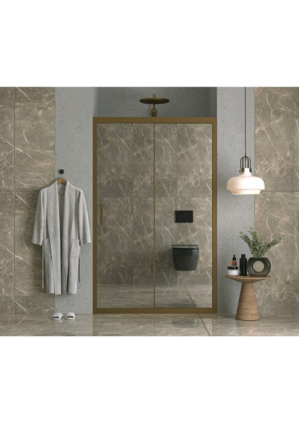 145 cm 1 Sabit 1 Sürgü Iki Duvar Arası Reflekte Cam Bronz Profil 6mm Kabin 145 cm