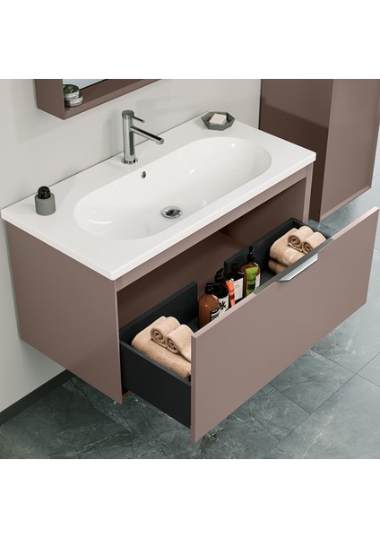 Clay 100 cm Toprak Banyo Dolabı Alt Modül ve Lavabo