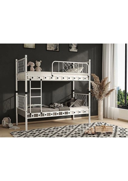 Meti̇s Genç Çocuk Yatak Odası Metal Ranza ve Karyola - Beyaz - 90 x 200 cm